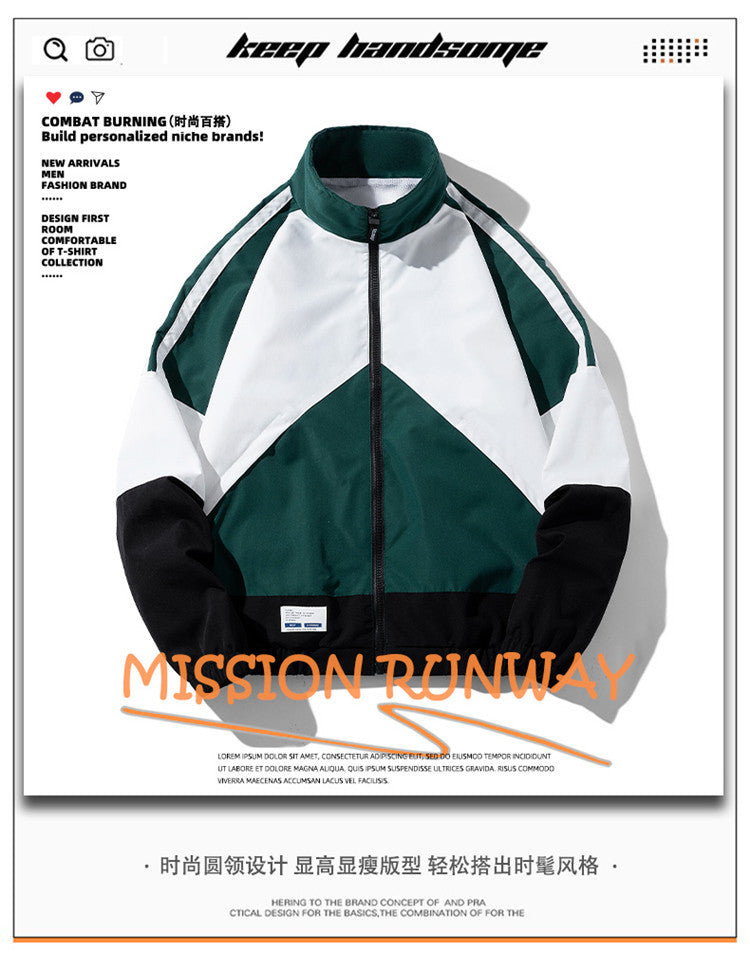 Spring and Autumn New Men's Tops Sports Casual Loose Tops Teenagers Color Matching Top Daily Versatile Tops