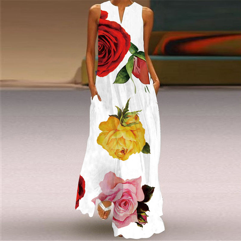 Cross-Border Women's Clothing Amazon Ebay 2026 New European and American Spring and Summer Fashion Printed Sexy Pocketed Long Dress