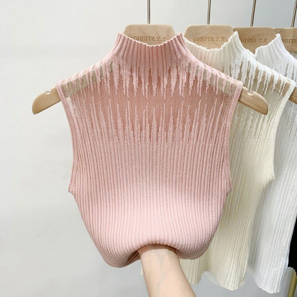 New Style Sleeveless Knit Top for Women, Summer Thin Style with a High-End Feel, Elegant Collar, Vacation Casual Top, Direct Cross-Border Supply
