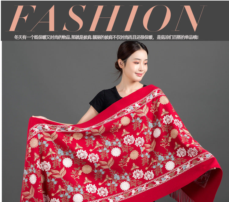 India Nepal ethnic style red women autumn and winter fashion mother long shawl embroidered warm shawl outside
