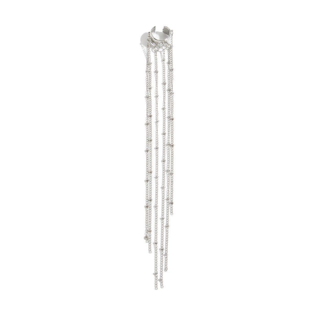 Unique Long Tassel No Piercing Ear Clip Earrings for Women New Gothic Silver Color C-shaped Ear Cuff Fashion Jewelry Gift