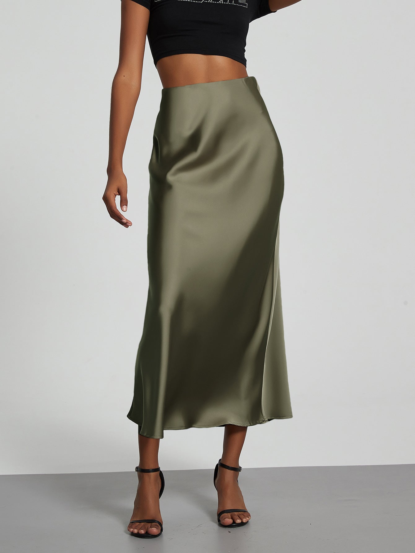 In-Stock Cross-Border Women's Clothing Wholesale European and American Style Elegant Satin Midi Skirt Slimming and Flowy