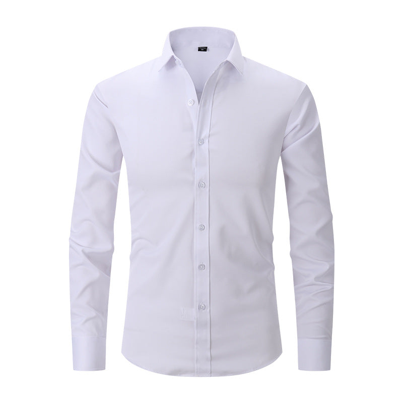 Solid Color Amazon Stretchy Plus-Size Men's Long-Sleeve Shirt, Men's Fashion Shirt, Slim Fit Outerwear