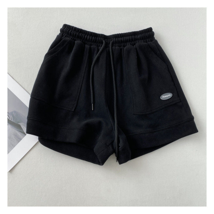 Women's Korean version of loose wide-leg drawstring A-line pants with a slim waist slim fit casual home versatile sports shorts
