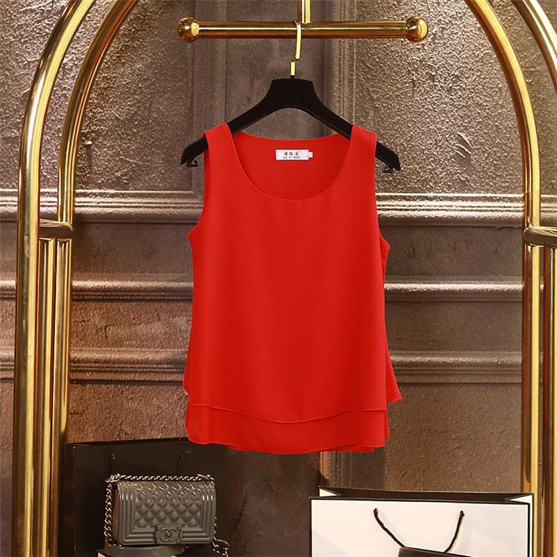 Chiffon Inner Double Small Camisole Black Sleeveless Top Base Shirt Women's Outer Wear Inner Wear Loose Chiffon Shirt