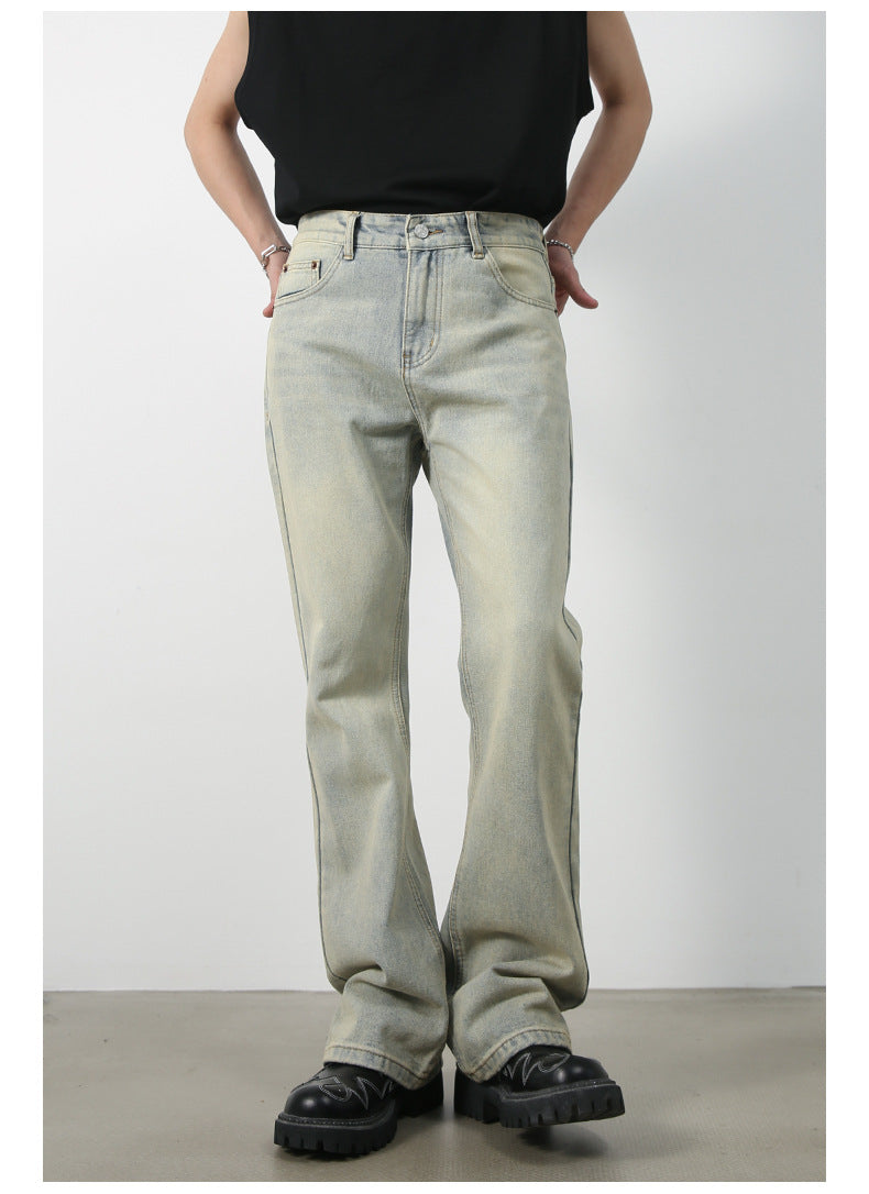 Men High Street Hip Hop Casual Small Flare Denim Jeans Pant Male Japan Korea Style Streetwear Vintage Denim Trousers Pant