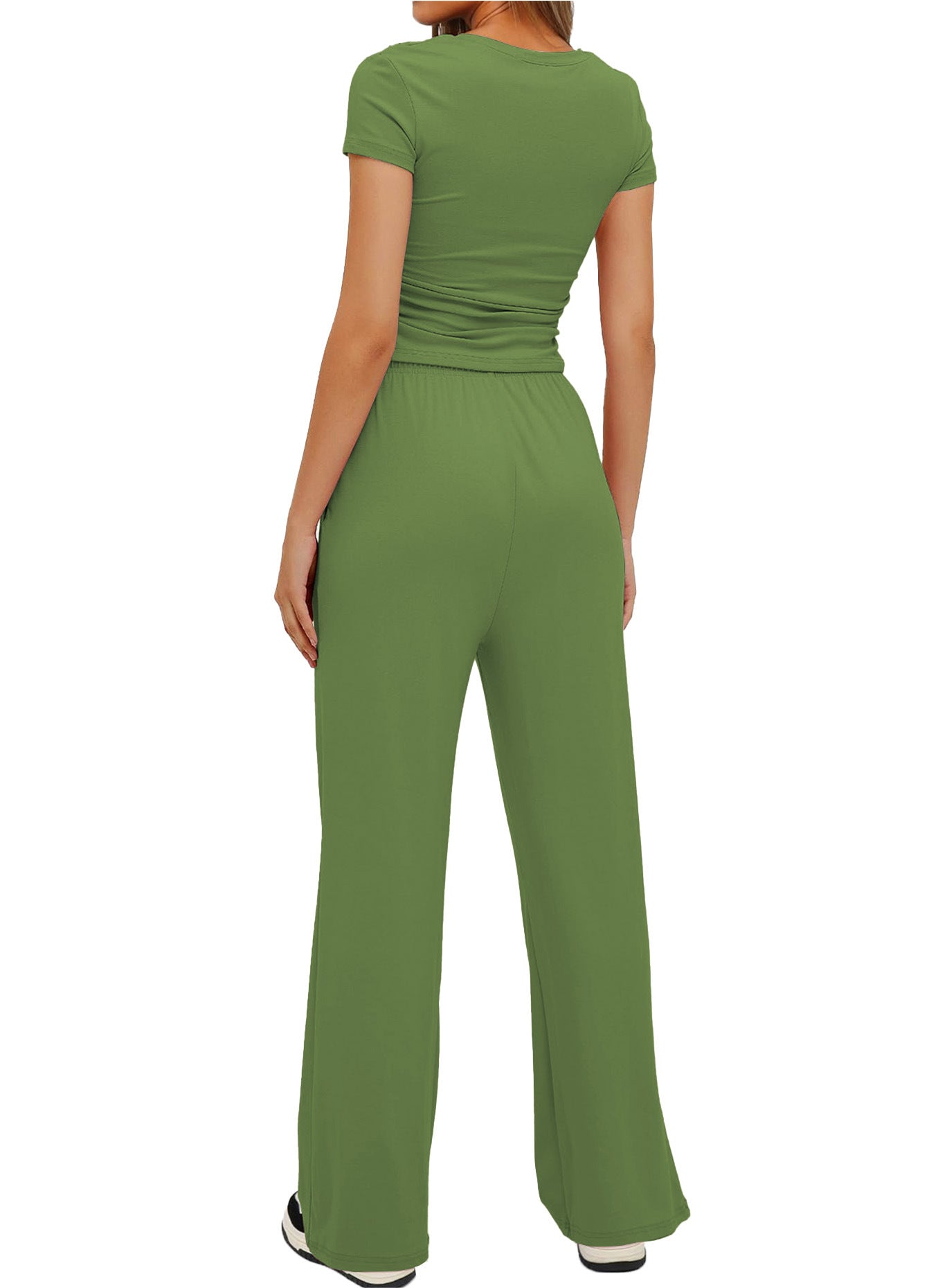 Women's Summer Solid Loose Casual Tracksuit Two Piece Set O Neck Short Sleeve T Shirt Wide Leg Pants Sportswear