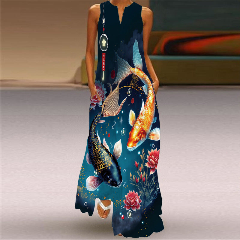 Cross-Border Women's Clothing Amazon Ebay 2026 New European and American Spring and Summer Fashion Printed Sexy Pocketed Long Dress