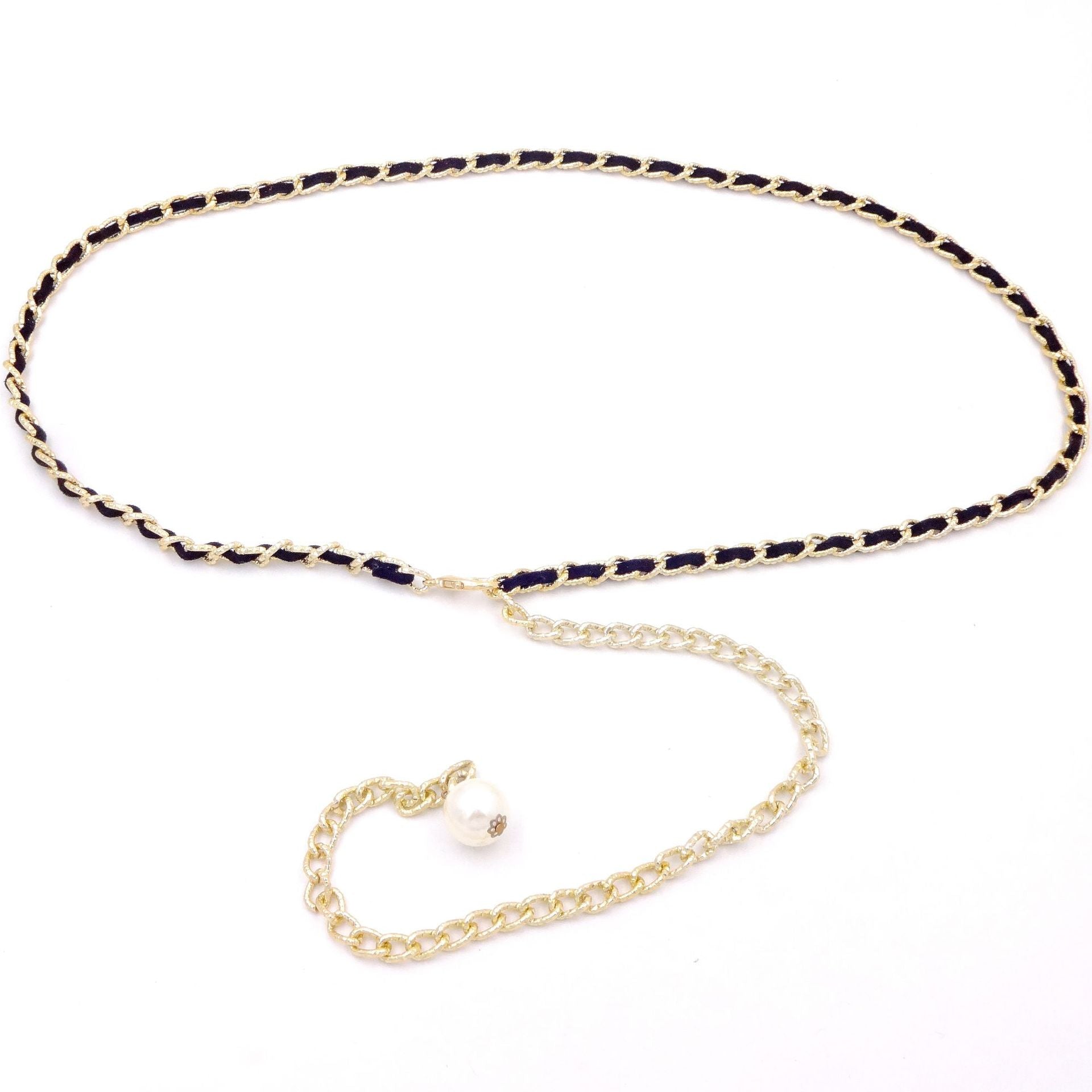 Korean style versatile metal thin waist chain women's skirt decorative pearl belt sweet lady decorative belt