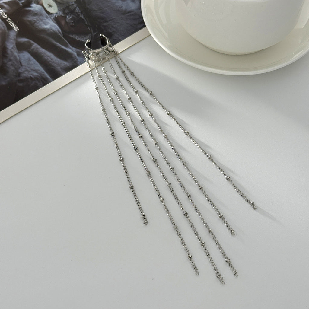 Unique Long Tassel No Piercing Ear Clip Earrings for Women New Gothic Silver Color C-shaped Ear Cuff Fashion Jewelry Gift