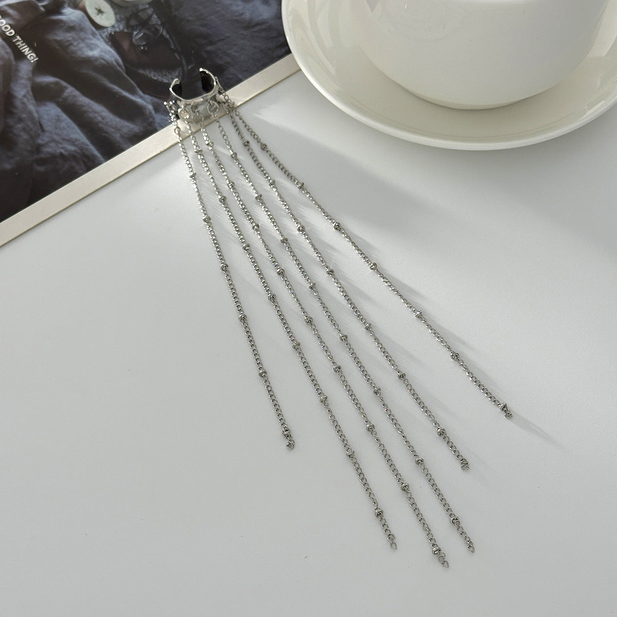 Unique Long Tassel No Piercing Ear Clip Earrings for Women New Gothic Silver Color C-shaped Ear Cuff Fashion Jewelry Gift