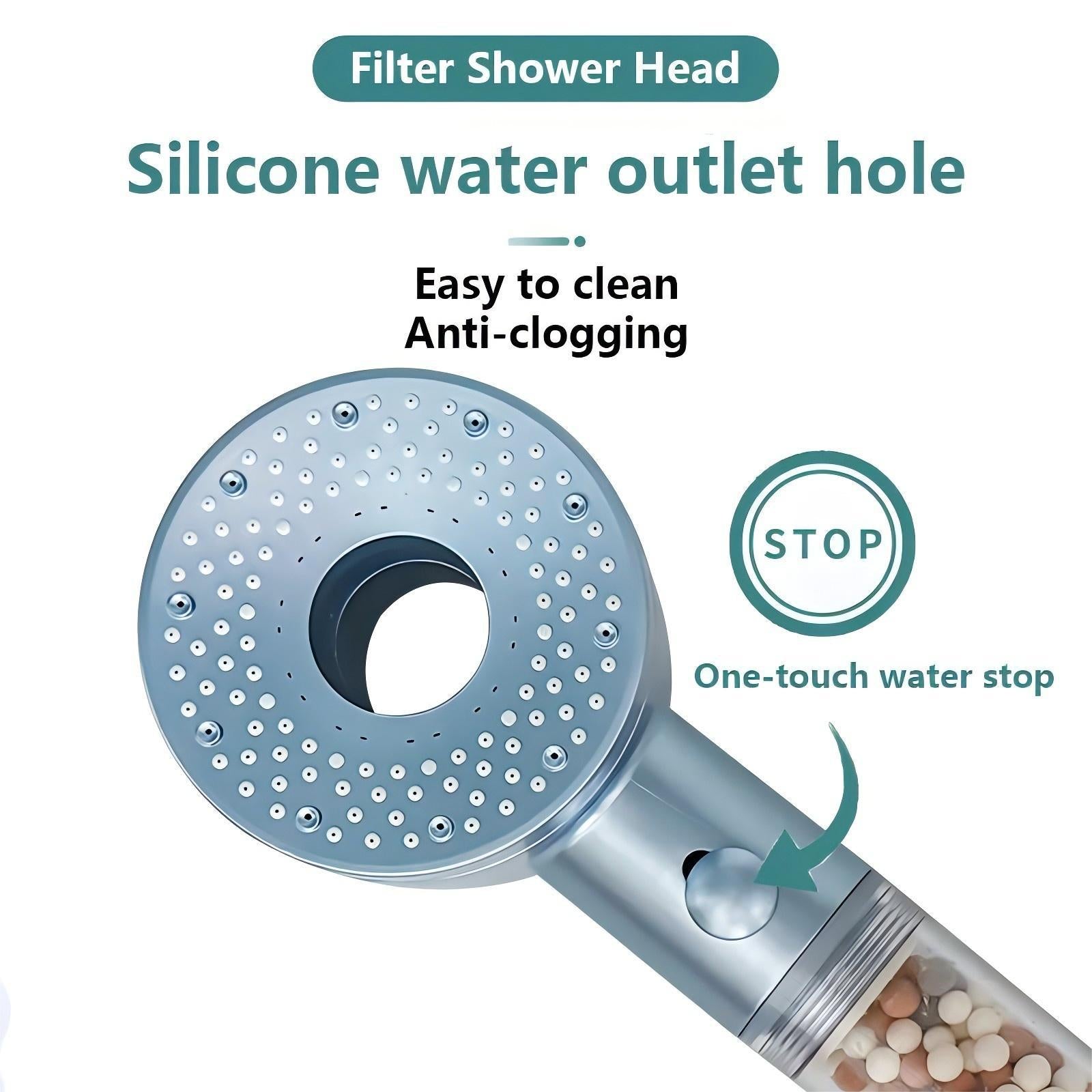 5 Modes Pressurized Shower Head with Mineral Ball Filter High Pressure Spray Nozzles Stop Button Showerhead Bathroom Accessories