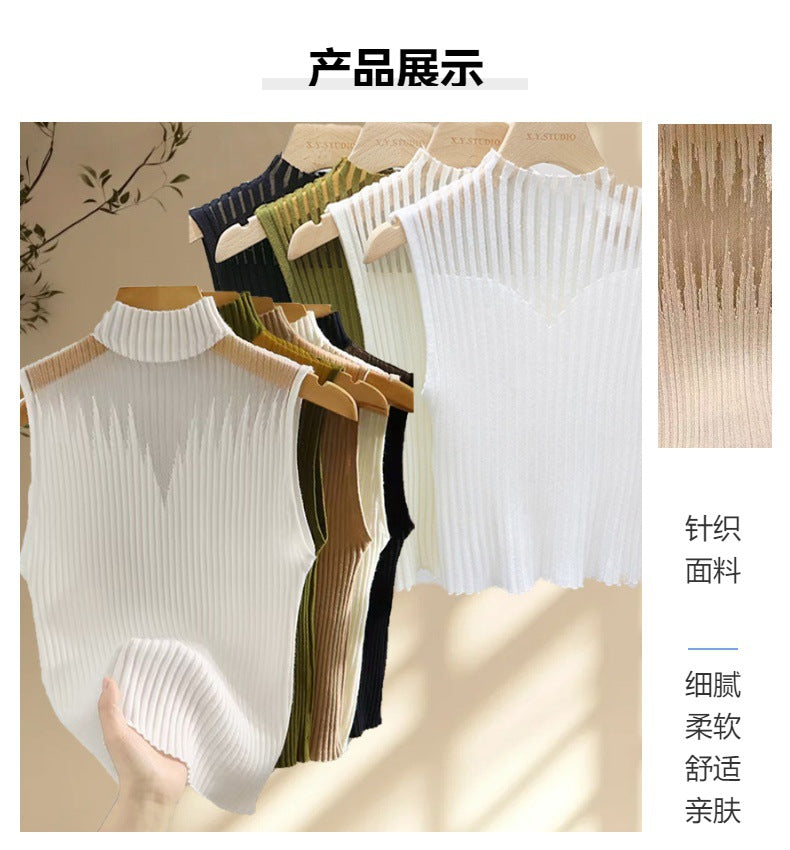 New Style Sleeveless Knit Top for Women, Summer Thin Style with a High-End Feel, Elegant Collar, Vacation Casual Top, Direct Cross-Border Supply