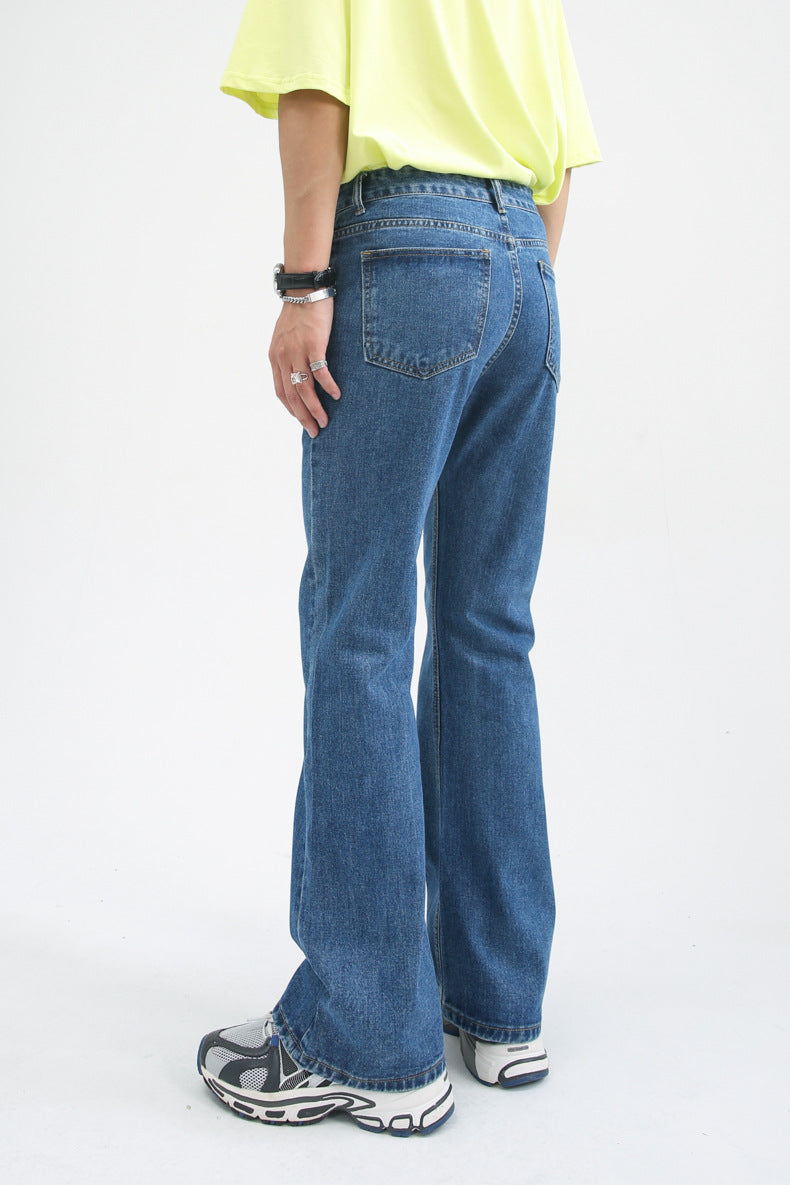 Men High Street Hip Hop Casual Small Flare Denim Jeans Pant Male Japan Korea Style Streetwear Vintage Denim Trousers Pant