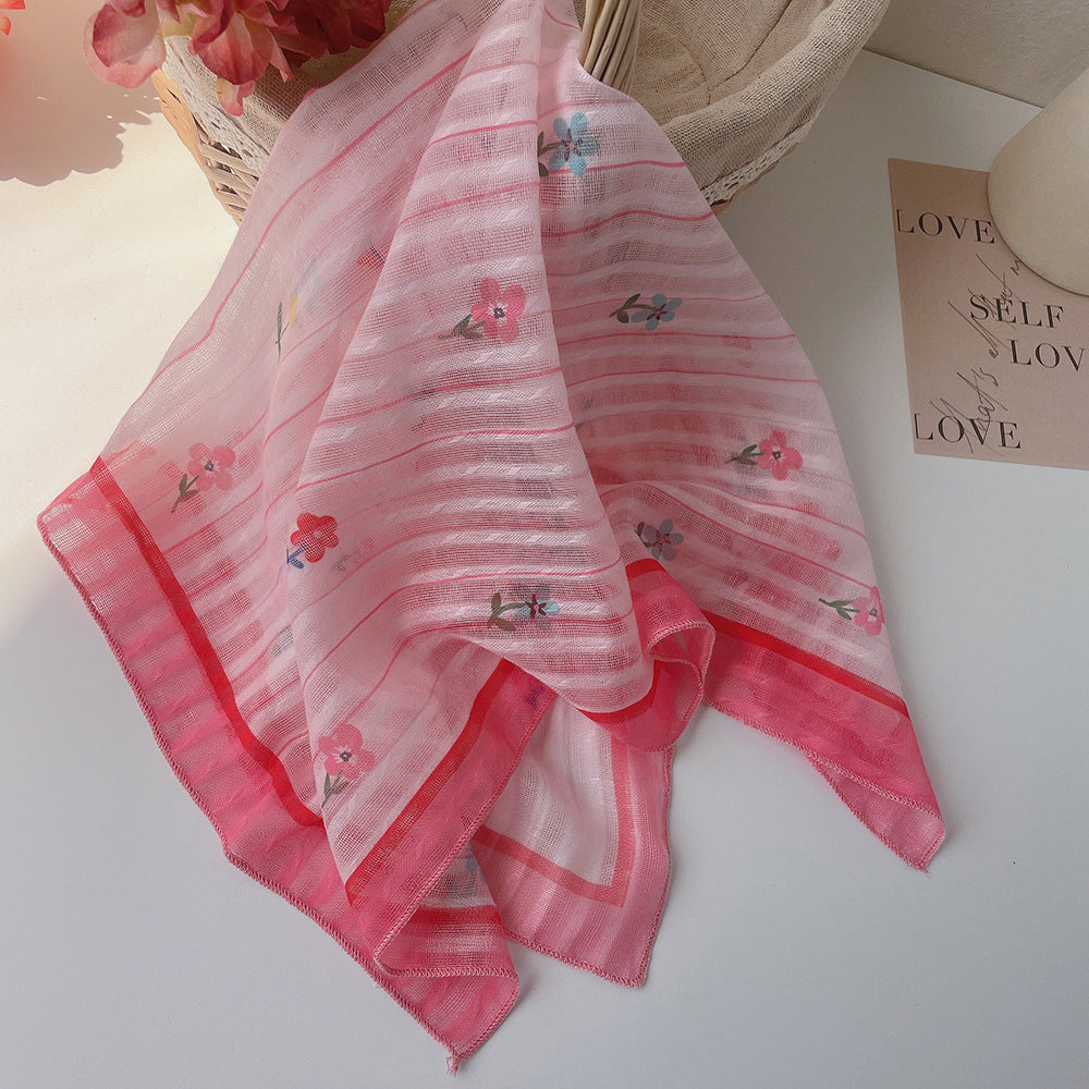 Upgraded Japanese cotton and linen square scarf 58x58 breathable all-match pastoral style floral photo matching scarf headscarf for women