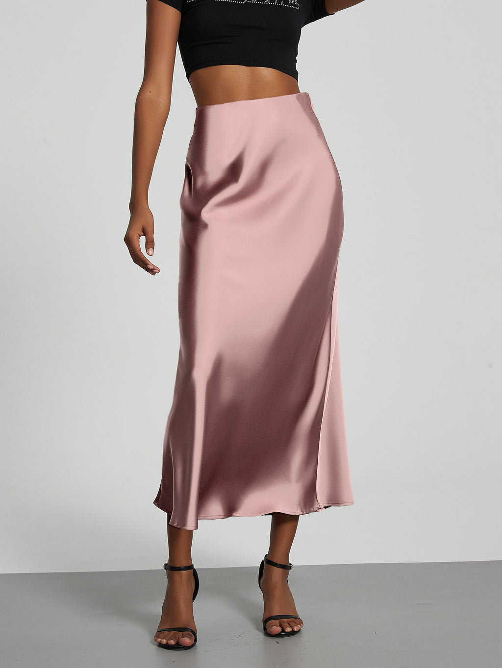 In-Stock Cross-Border Women's Clothing Wholesale European and American Style Elegant Satin Midi Skirt Slimming and Flowy