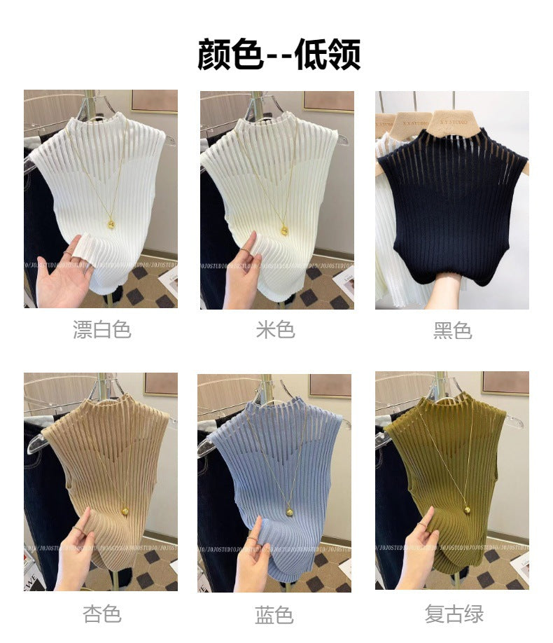 New Style Sleeveless Knit Top for Women, Summer Thin Style with a High-End Feel, Elegant Collar, Vacation Casual Top, Direct Cross-Border Supply