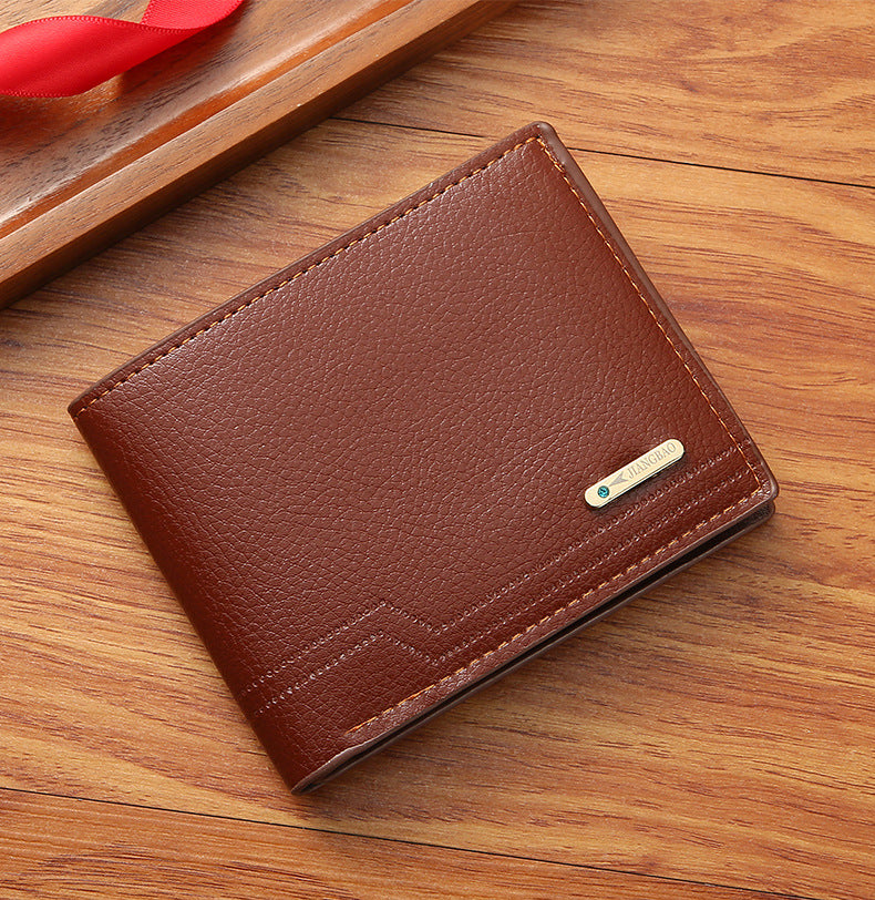Personalized Custom Name Bifold Short Wallet Casual Lychee Patterned Soft Leather Man's Wallet Multi Card Slot PU Leather Purse