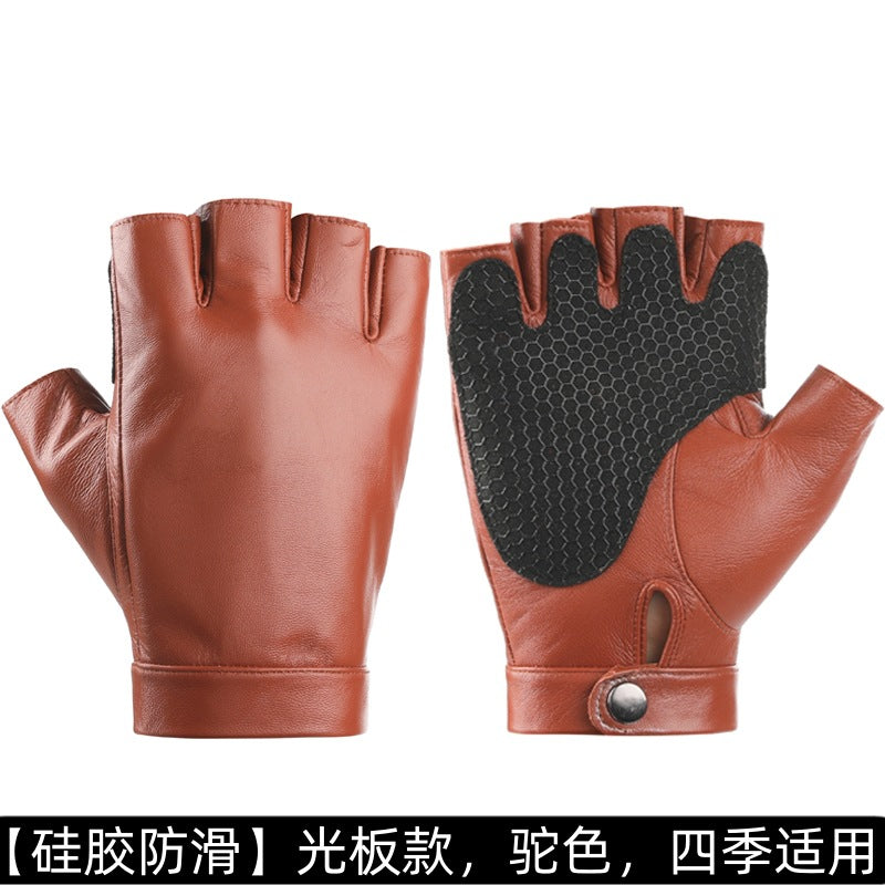 Motorcycle Sheepskin Half-Finger Gloves Men's Summer Thin Driving and Cycling Motorcycle Outdoor Riding Fitness Tactical Fingerless