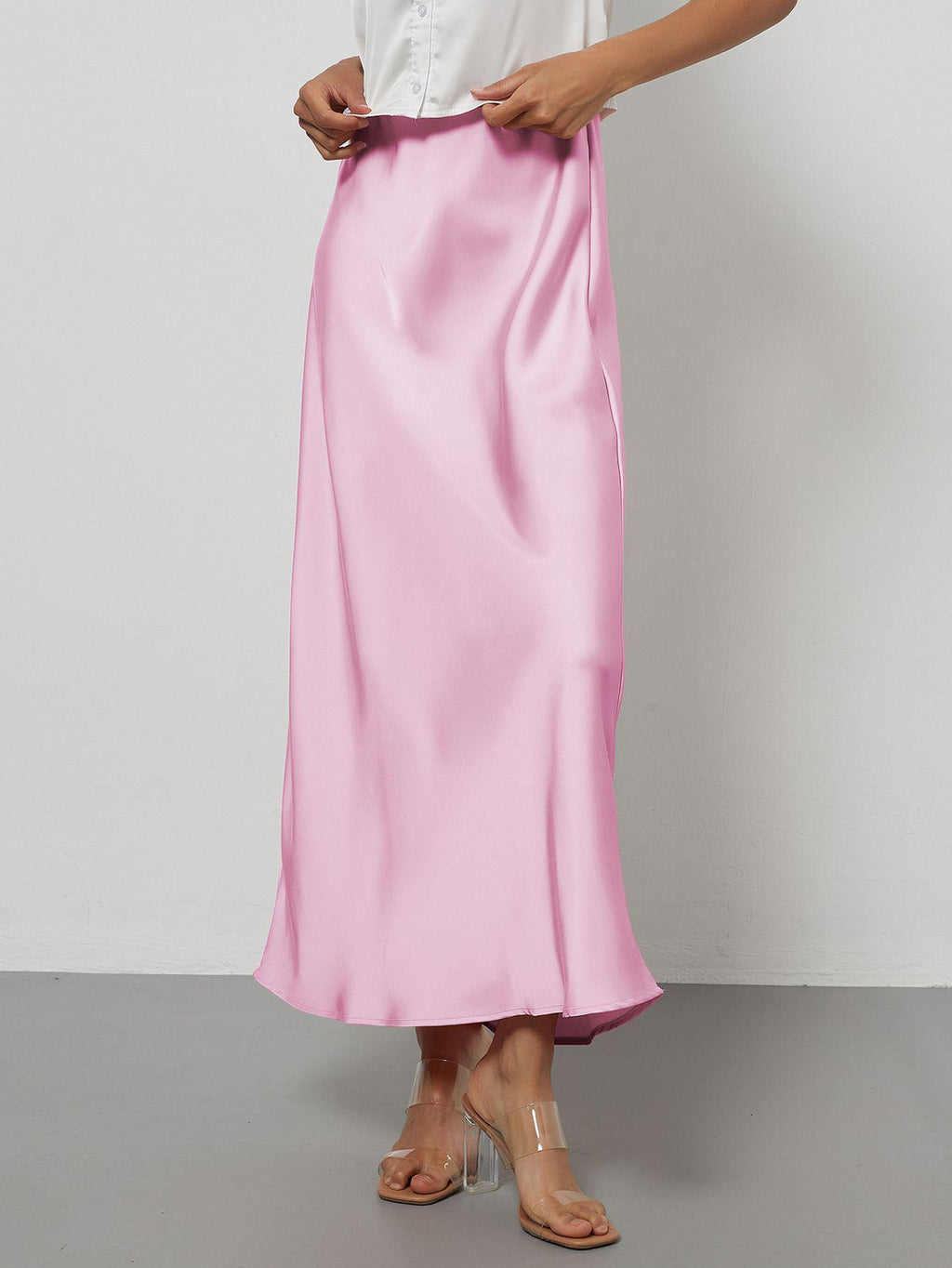 In-Stock Cross-Border Women's Clothing Wholesale European and American Style Elegant Satin Midi Skirt Slimming and Flowy
