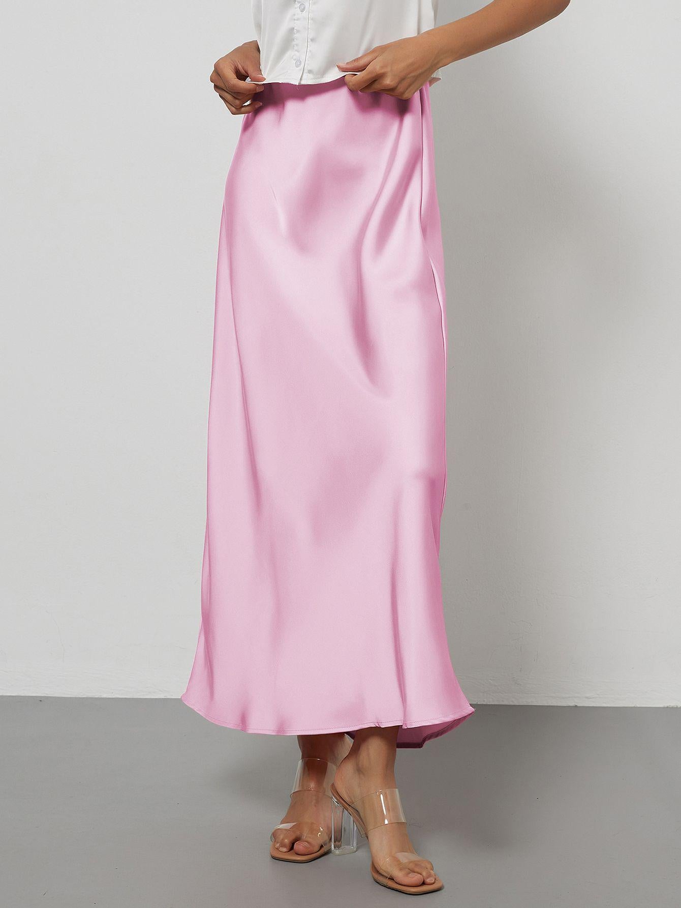 In-Stock Cross-Border Women's Clothing Wholesale European and American Style Elegant Satin Midi Skirt Slimming and Flowy