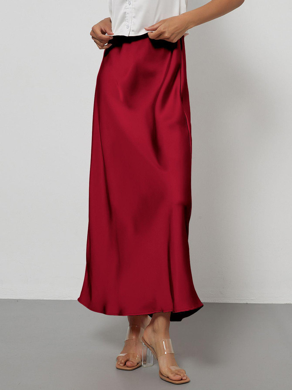 In-Stock Cross-Border Women's Clothing Wholesale European and American Style Elegant Satin Midi Skirt Slimming and Flowy