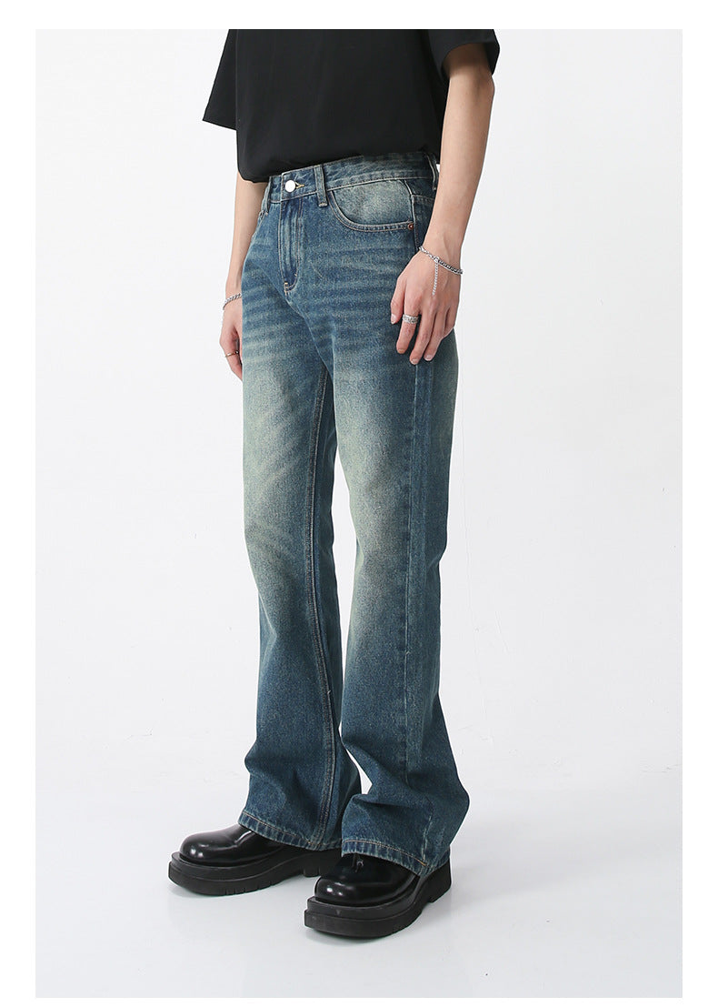 Men High Street Hip Hop Casual Small Flare Denim Jeans Pant Male Japan Korea Style Streetwear Vintage Denim Trousers Pant