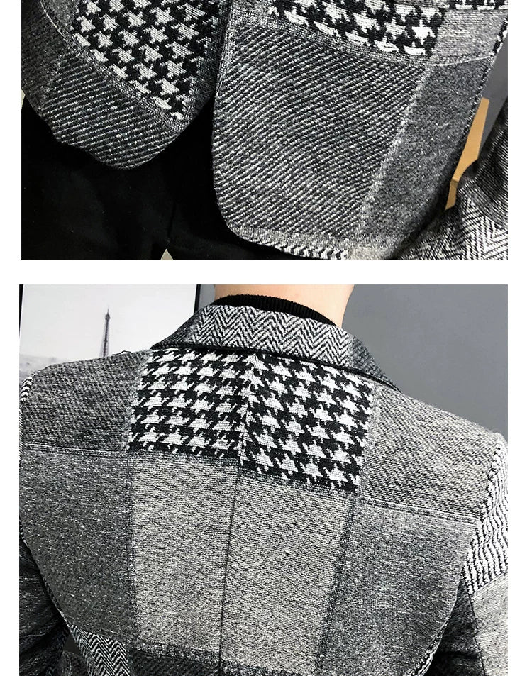 Mens Woolen Jacket 2023 Autumn Winter Fleece Warm Plaid Woolen Coat Streetwear Casual Slim Fit Jacket Coat Fashion Men Clothing