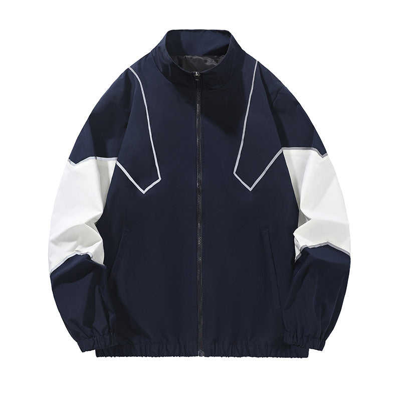 Russian Foreign Trade Trendy Brand Reflective Patchwork Stand-Up Collar Jacket Spring and Autumn Loose Sports Casual Jacket for Men