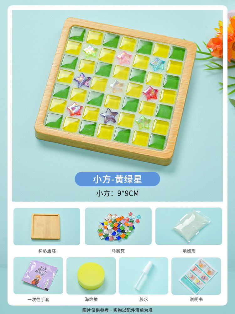 net red diy mosaic coaster warm field bamboo creative manual research independent material package warm field group building parent-child