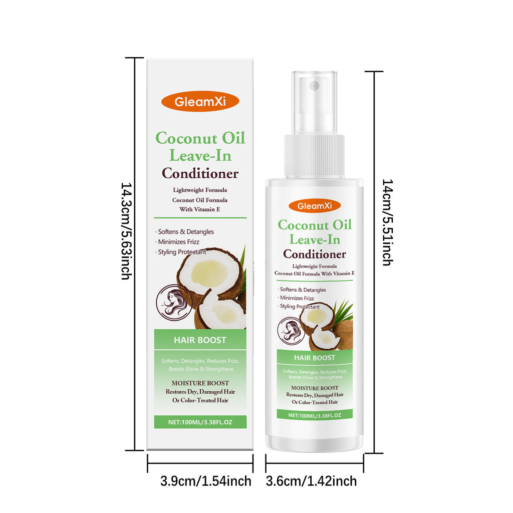 Gleamxi Coconut Oil Leave-In Conditioner Spray Softens Detangles Dry Tangled Minimizes Frizz Boosts Shine Hair Care Product