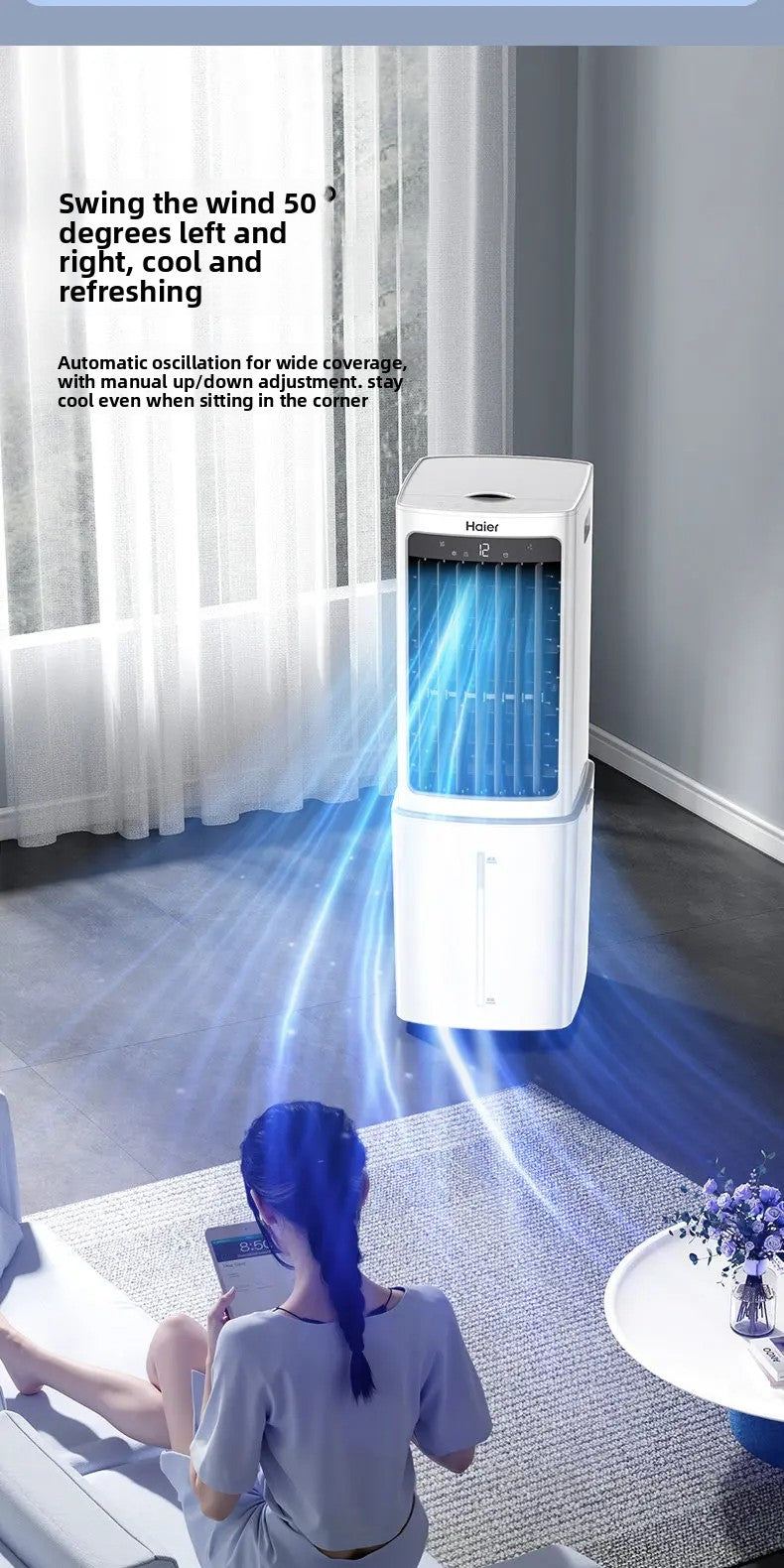 Portable Air Conditioner Fans Air Cooler 9L/12L Water Tank Remote Control 3-in-1 Cooling Fan Humidifier for Home Office Room