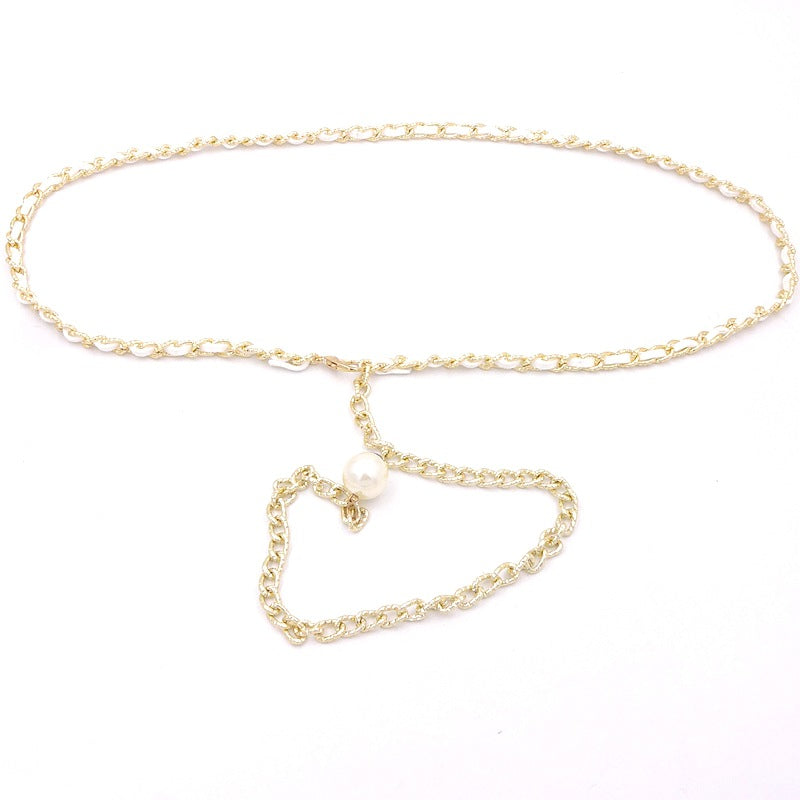 Korean style versatile metal thin waist chain women's skirt decorative pearl belt sweet lady decorative belt