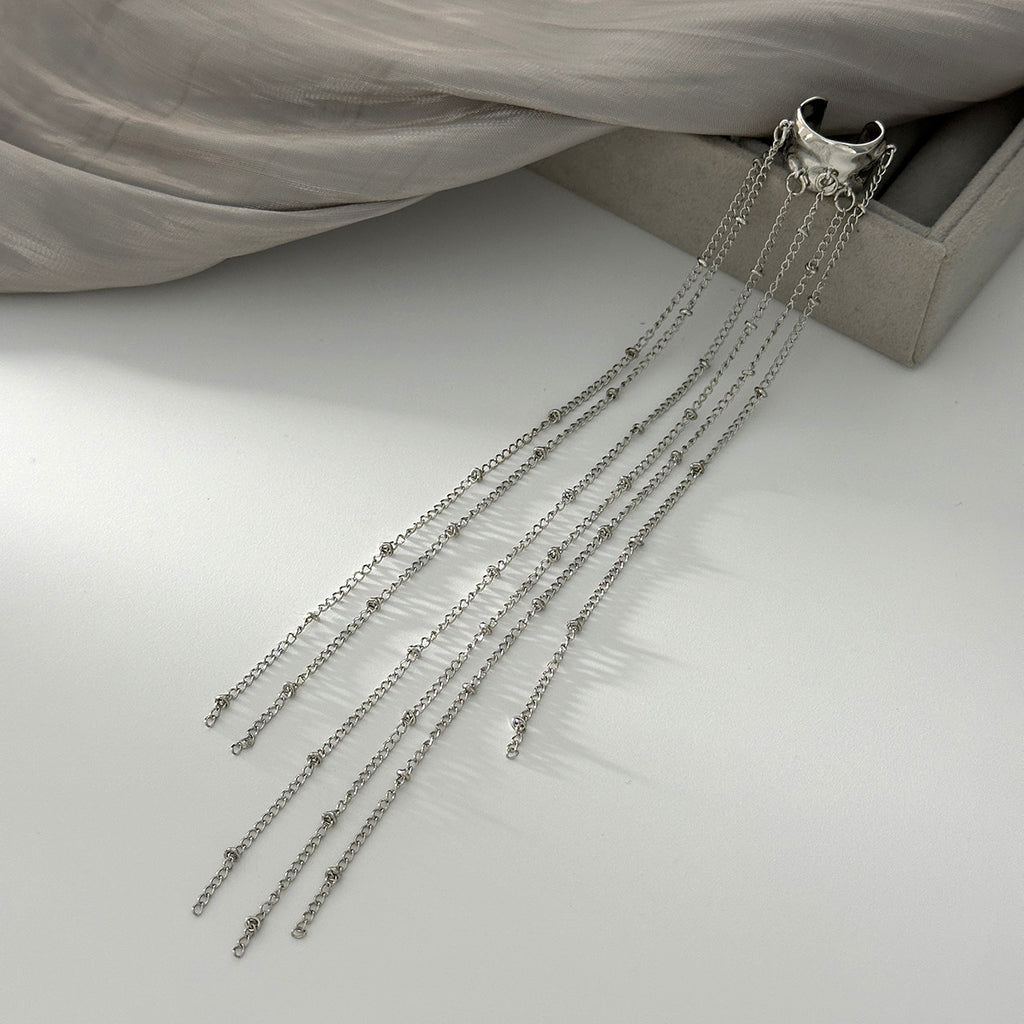 Unique Long Tassel No Piercing Ear Clip Earrings for Women New Gothic Silver Color C-shaped Ear Cuff Fashion Jewelry Gift