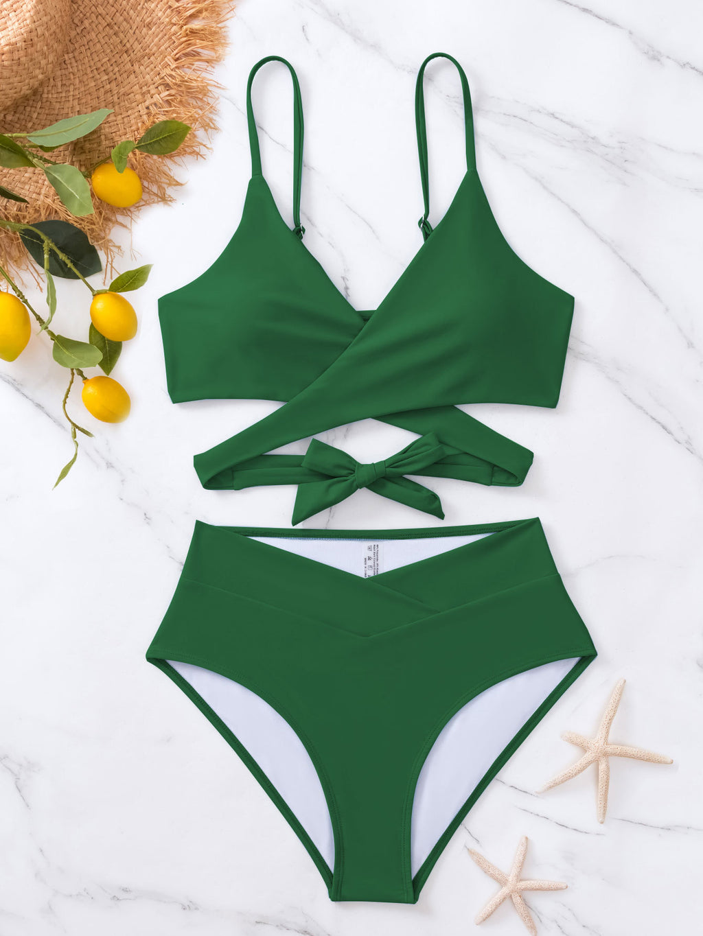 2025 New Bikini Cross-Border European and American Style Aliexpress Solid Color Tie-Up Sexy Bikini Two-Piece Swimsuit Swimwear for Women