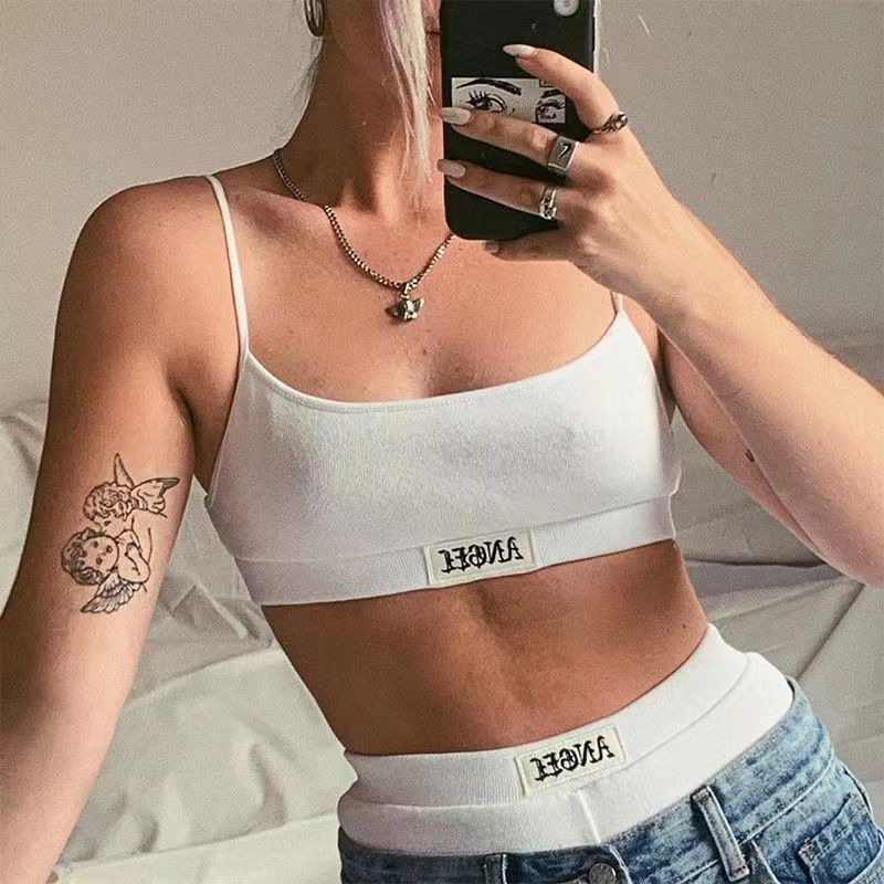 2024 spring and summer new English label rib European and American fashion small suspender shorts suit women's cross-border foreign trade Wholesale