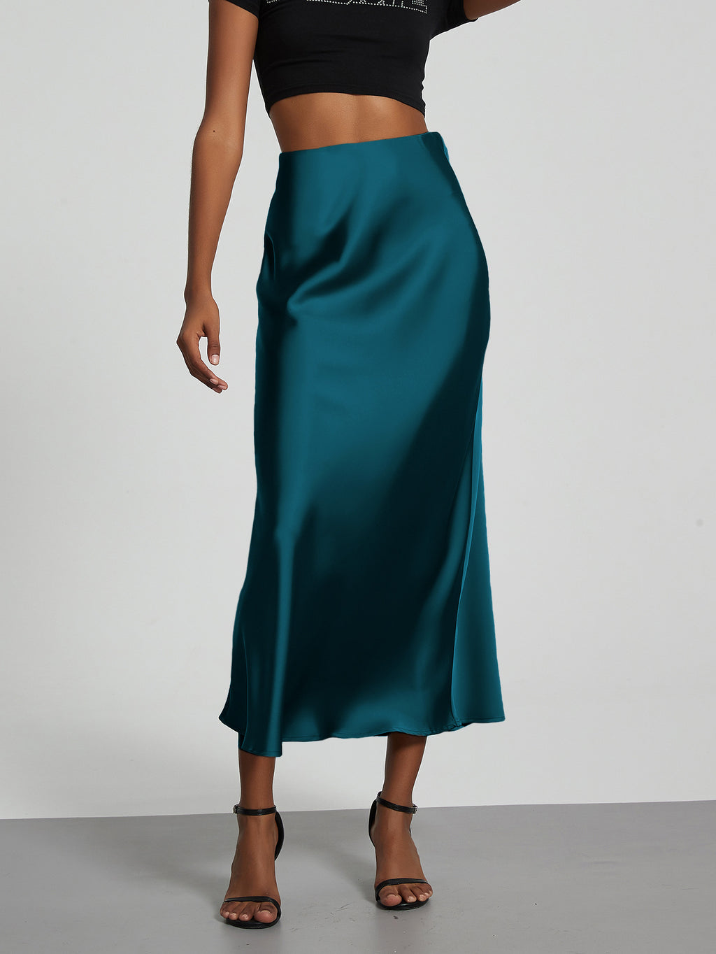 In-Stock Cross-Border Women's Clothing Wholesale European and American Style Elegant Satin Midi Skirt Slimming and Flowy