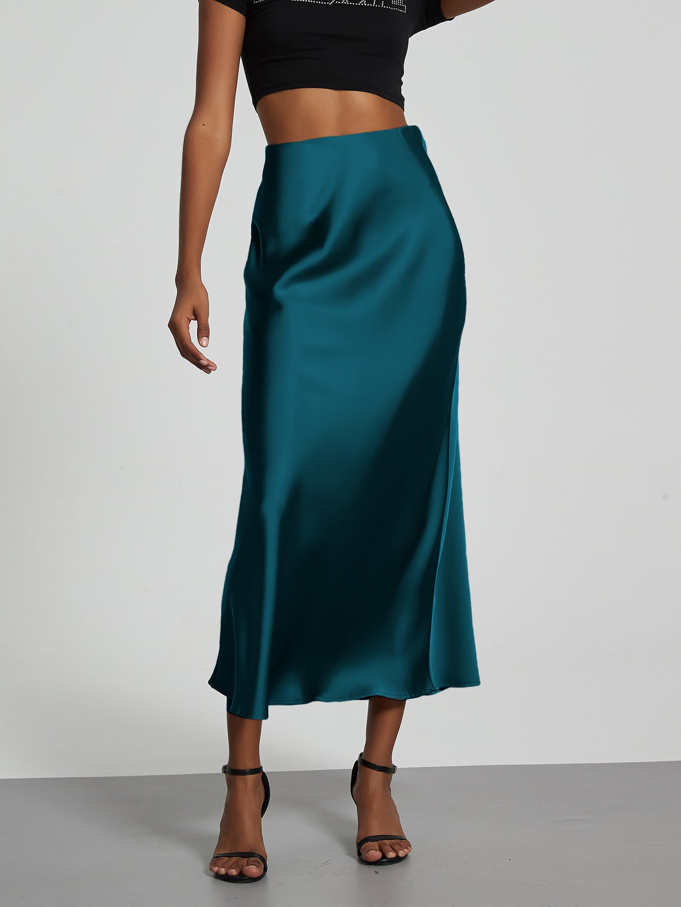 In-Stock Cross-Border Women's Clothing Wholesale European and American Style Elegant Satin Midi Skirt Slimming and Flowy