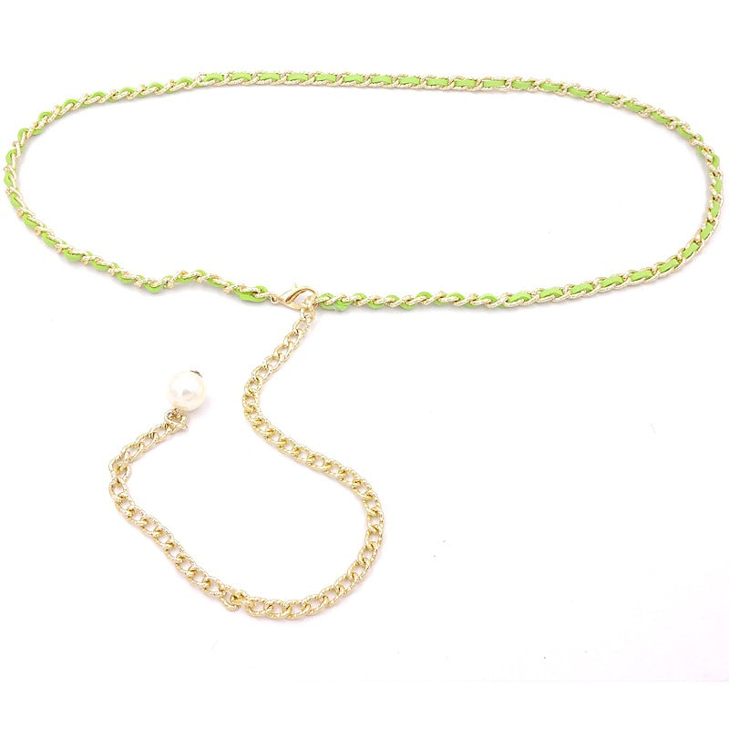 Korean style versatile metal thin waist chain women's skirt decorative pearl belt sweet lady decorative belt
