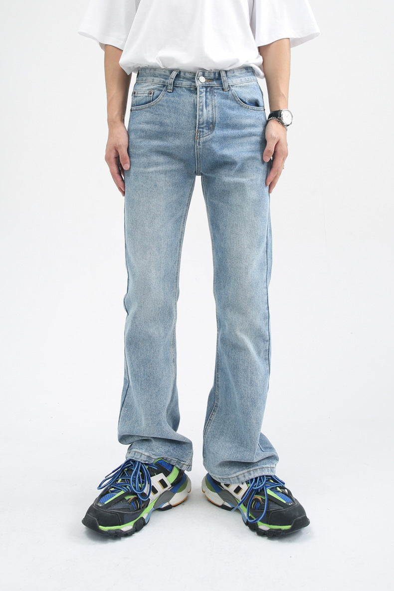 Men High Street Hip Hop Casual Small Flare Denim Jeans Pant Male Japan Korea Style Streetwear Vintage Denim Trousers Pant