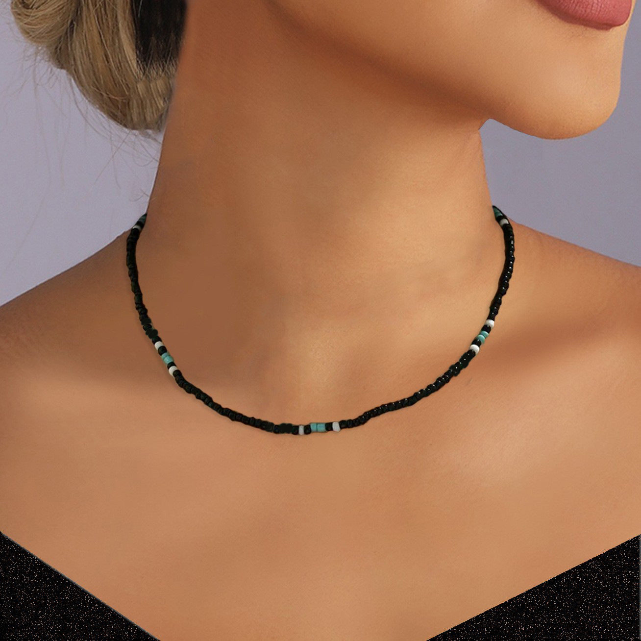 European and American Cross-Border Jewelry Personalized Mixed Colorful Rice Bead Clavicle Necklace for Women Bohemian Beach Rest Clavicle Chain