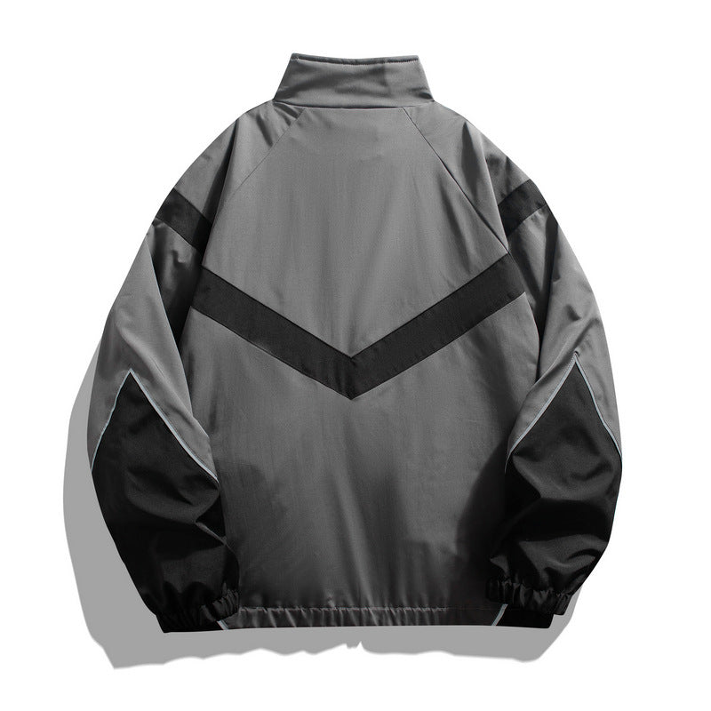 Russian Foreign Trade Trendy Brand Reflective Patchwork Stand-Up Collar Jacket Spring and Autumn Loose Sports Casual Jacket for Men