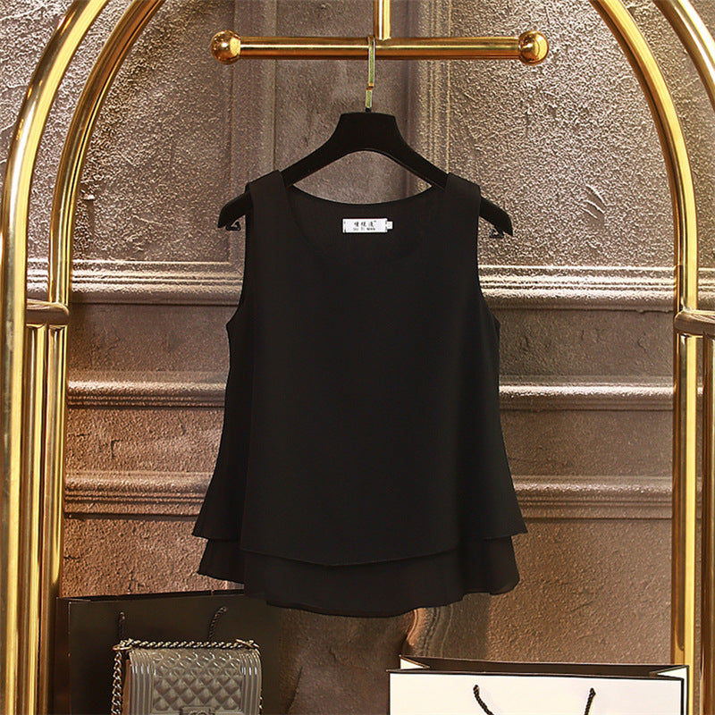 Chiffon Inner Double Small Camisole Black Sleeveless Top Base Shirt Women's Outer Wear Inner Wear Loose Chiffon Shirt