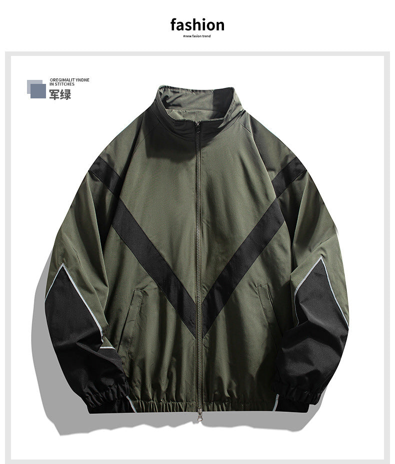 Russian Foreign Trade Trendy Brand Reflective Patchwork Stand-Up Collar Jacket Spring and Autumn Loose Sports Casual Jacket for Men