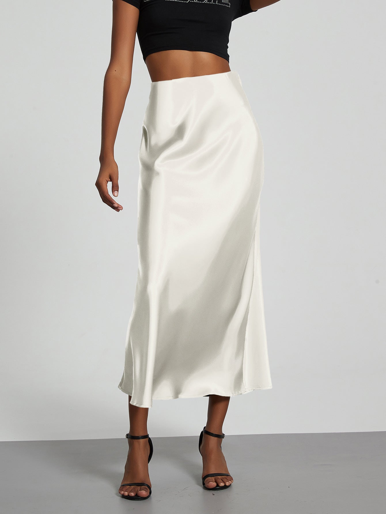 In-Stock Cross-Border Women's Clothing Wholesale European and American Style Elegant Satin Midi Skirt Slimming and Flowy