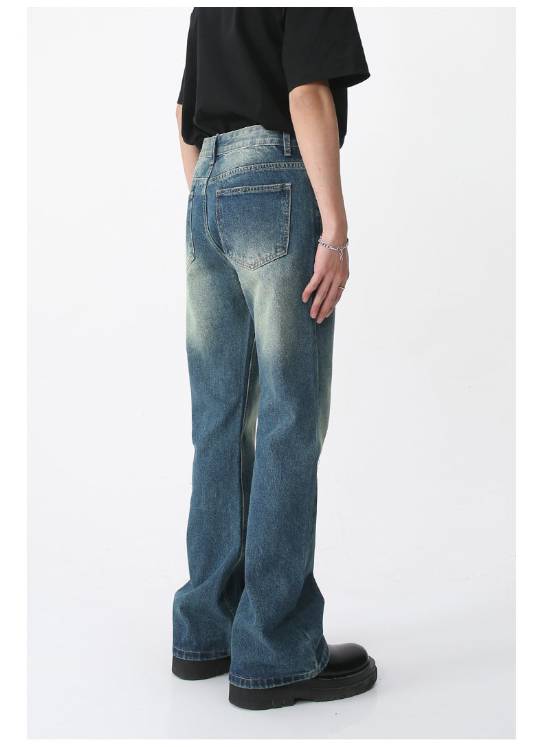 Men High Street Hip Hop Casual Small Flare Denim Jeans Pant Male Japan Korea Style Streetwear Vintage Denim Trousers Pant