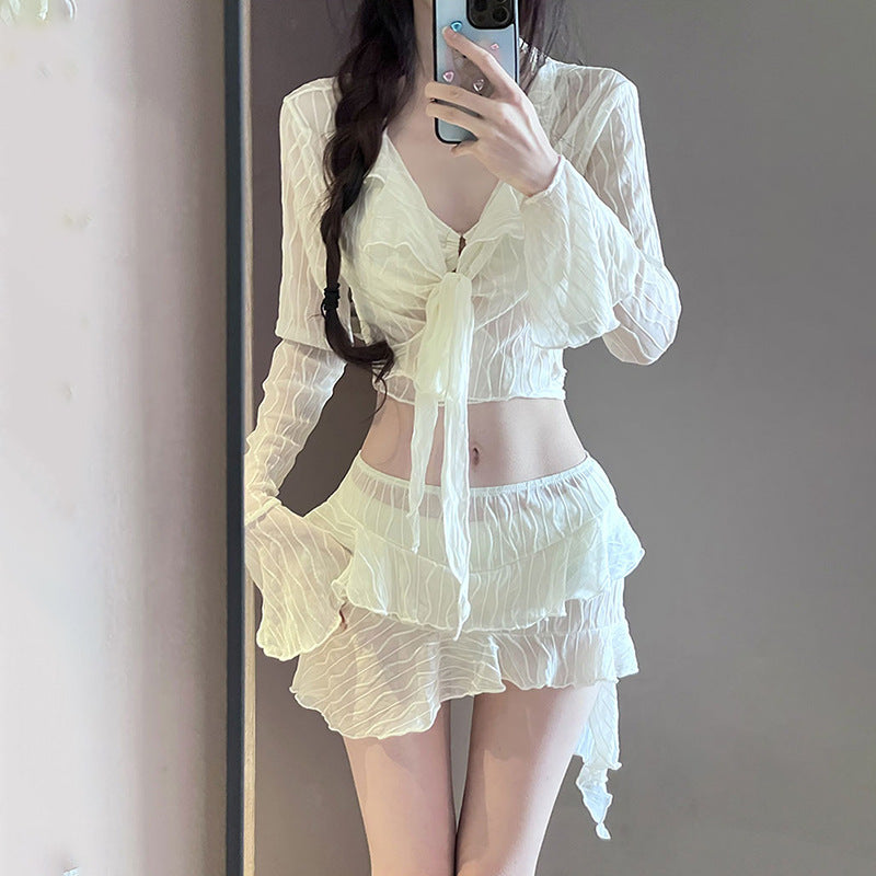 High-End Swimsuit Women's Bikini 2025 New Slimming Look Conservative Belly-Covering Four-Piece Set Sexy Split Resort Hot Spring