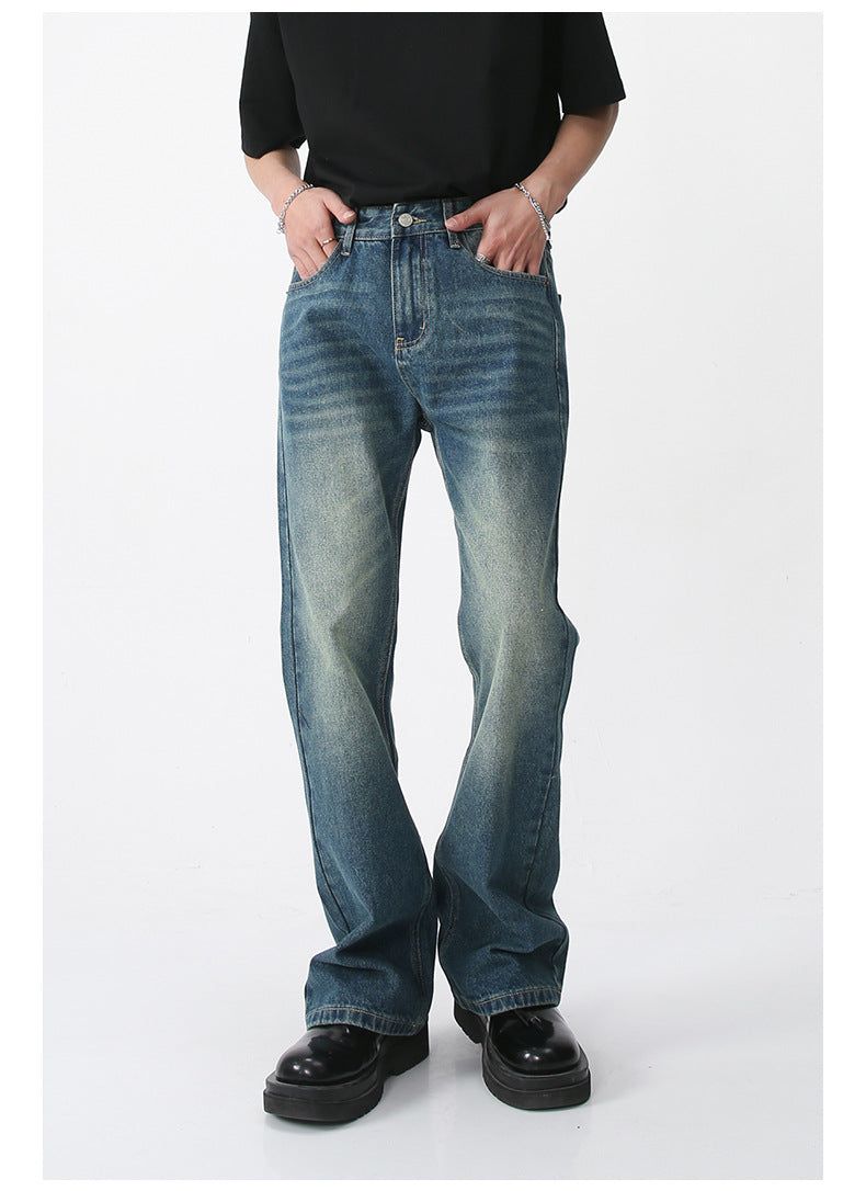 Men High Street Hip Hop Casual Small Flare Denim Jeans Pant Male Japan Korea Style Streetwear Vintage Denim Trousers Pant