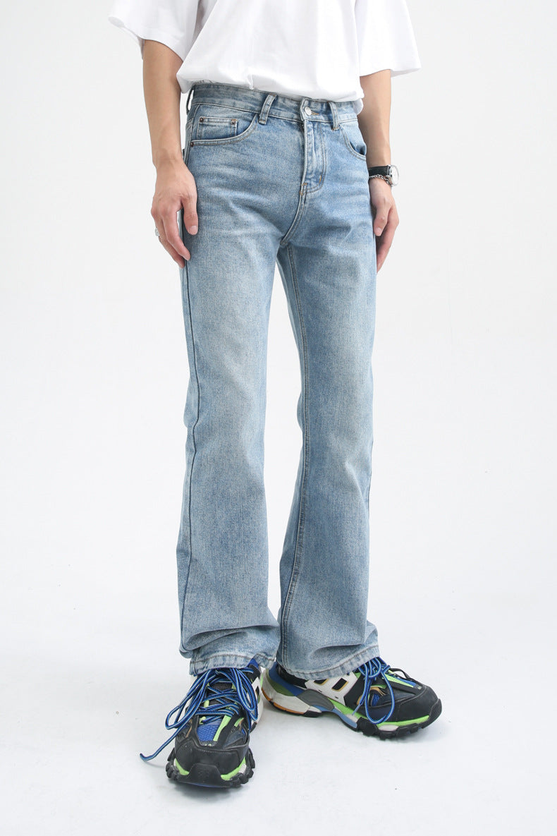Men High Street Hip Hop Casual Small Flare Denim Jeans Pant Male Japan Korea Style Streetwear Vintage Denim Trousers Pant