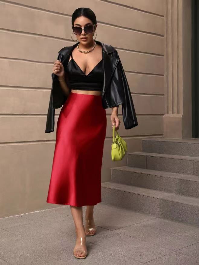Hip-Covering Fishtail Skirt Satin Mid-Length Skirt Spring and Summer New European and American Cross-Border Women's Clothing Manufacturer Direct